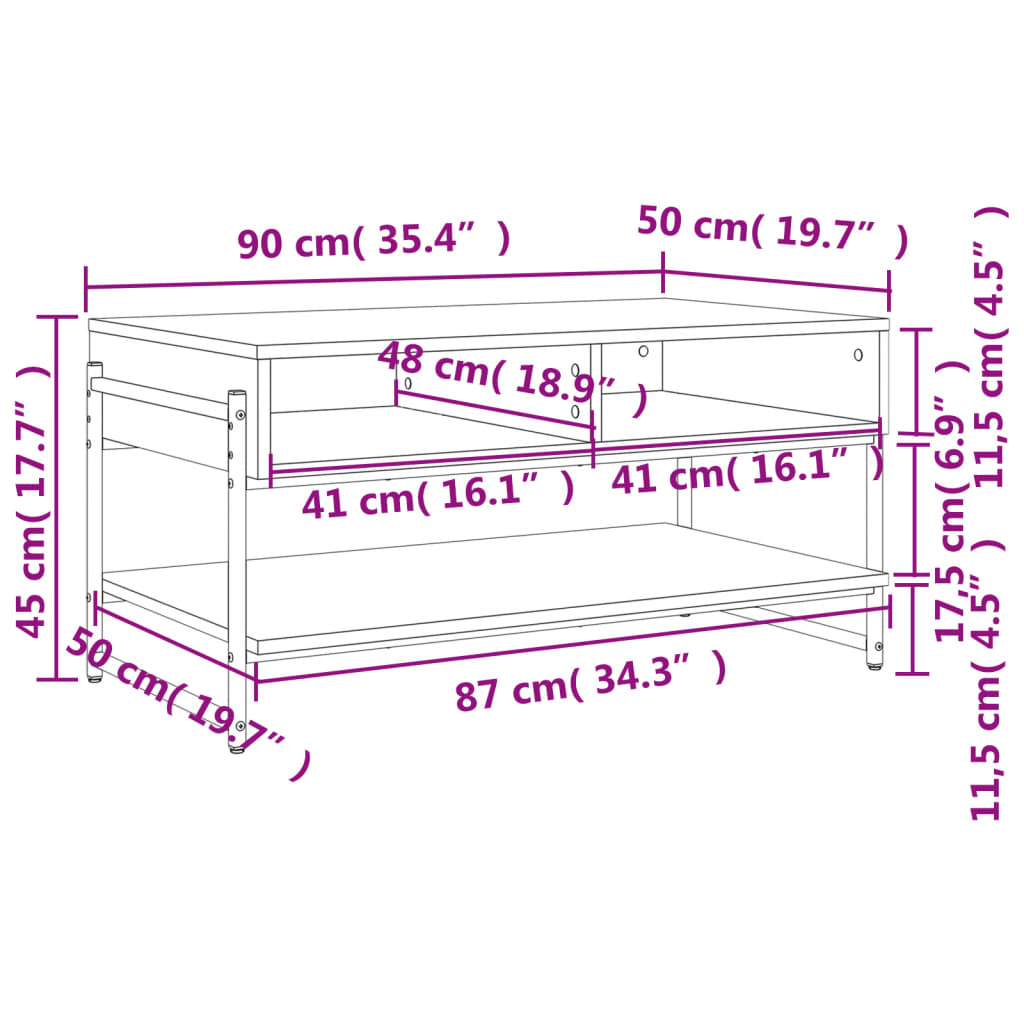 vidaXL Tavolino da Salotto Rovere Sonoma 90x50x45 cm Legno Multistrato