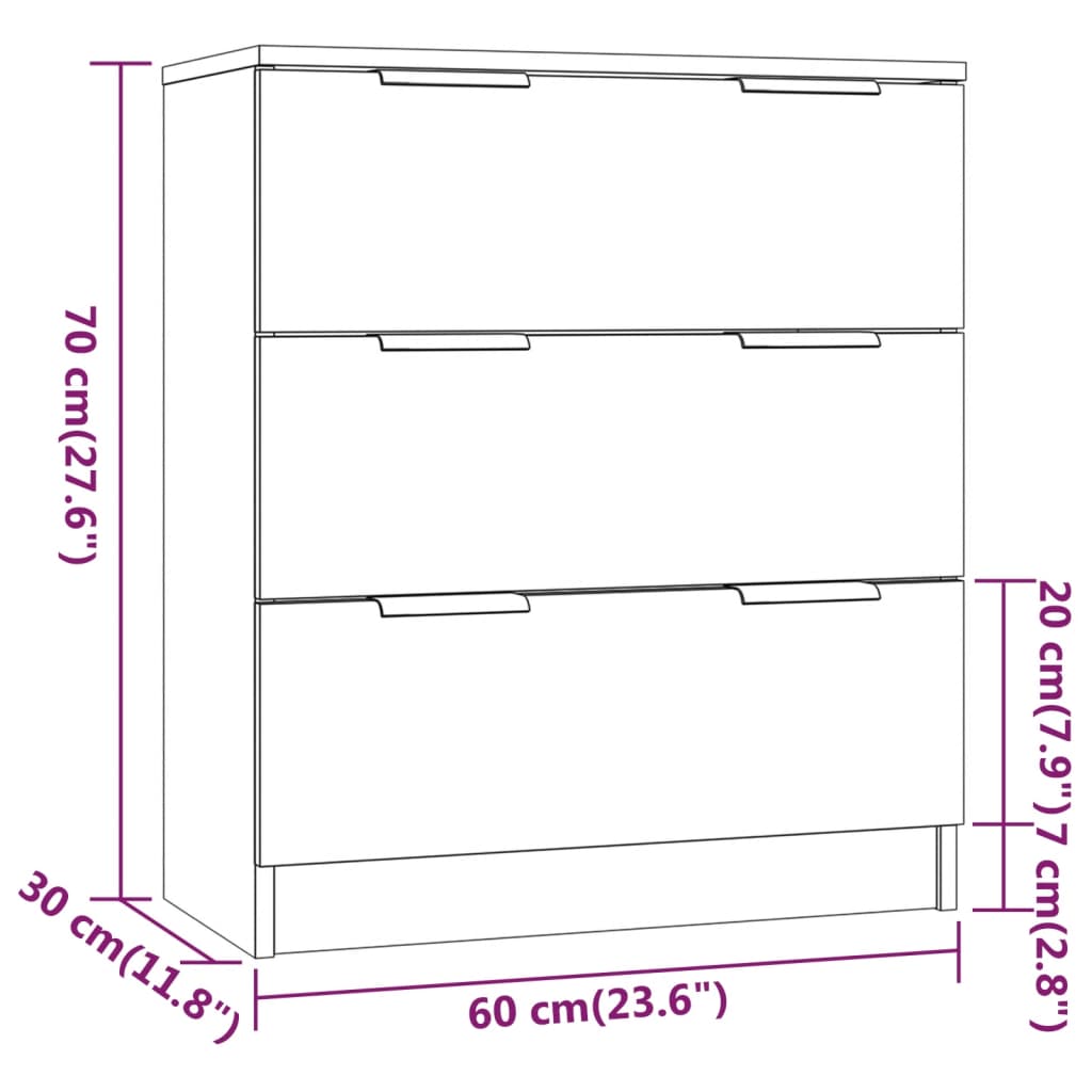 vidaXL Credenze 3 pz Grigio Cemento in Legno Multistrato