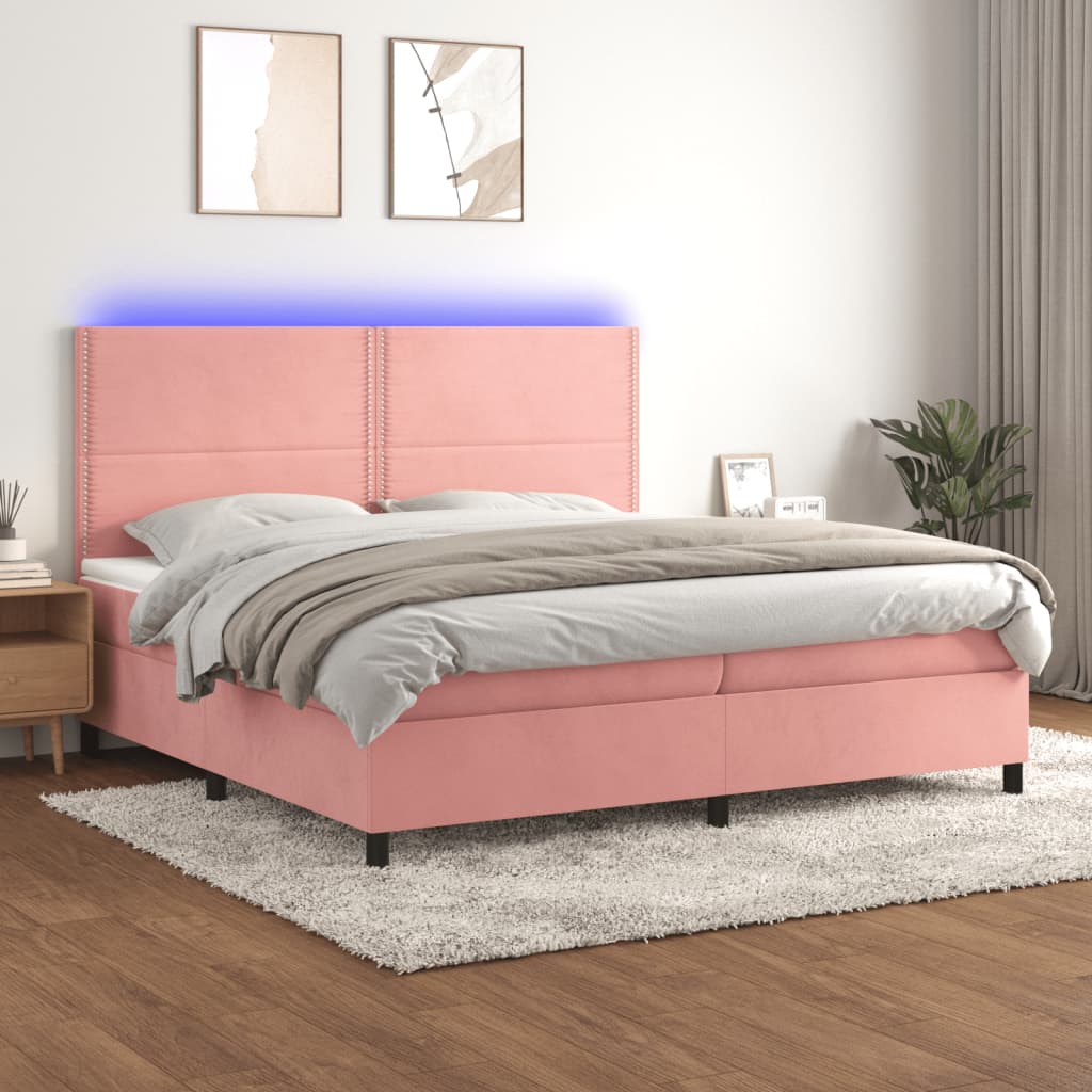 vidaXL Letto a Molle con Materasso e LED Rosa 200x200 cm in Velluto