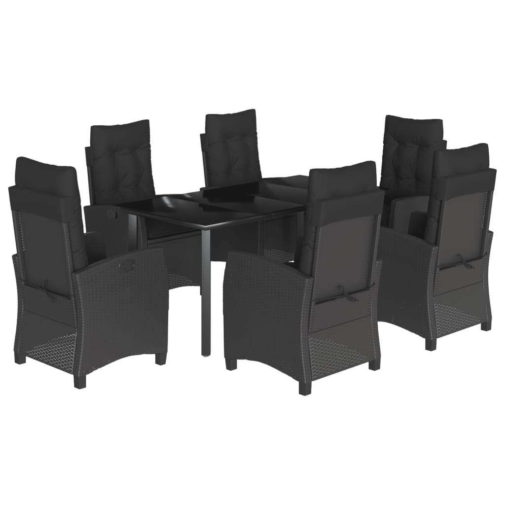 vidaXL Set da Pranzo da Giardino 7 pz Nero con Cuscini in Polyrattan