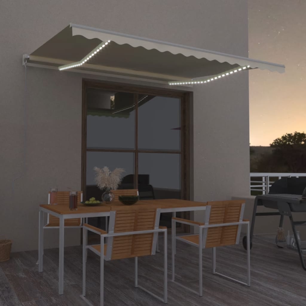 vidaXL Tenda da Sole Retrattile Manuale LED 450x350 cm Crema