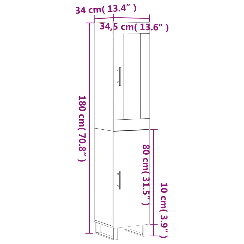 vidaXL Credenza Rovere Fumo 34,5x34x180 cm in Legno Multistrato