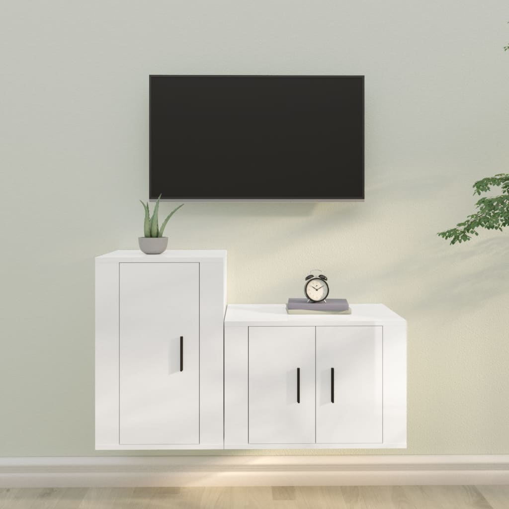 vidaXL Set di Mobili Porta TV 2 pz Bianco Lucido in Legno Multistrato