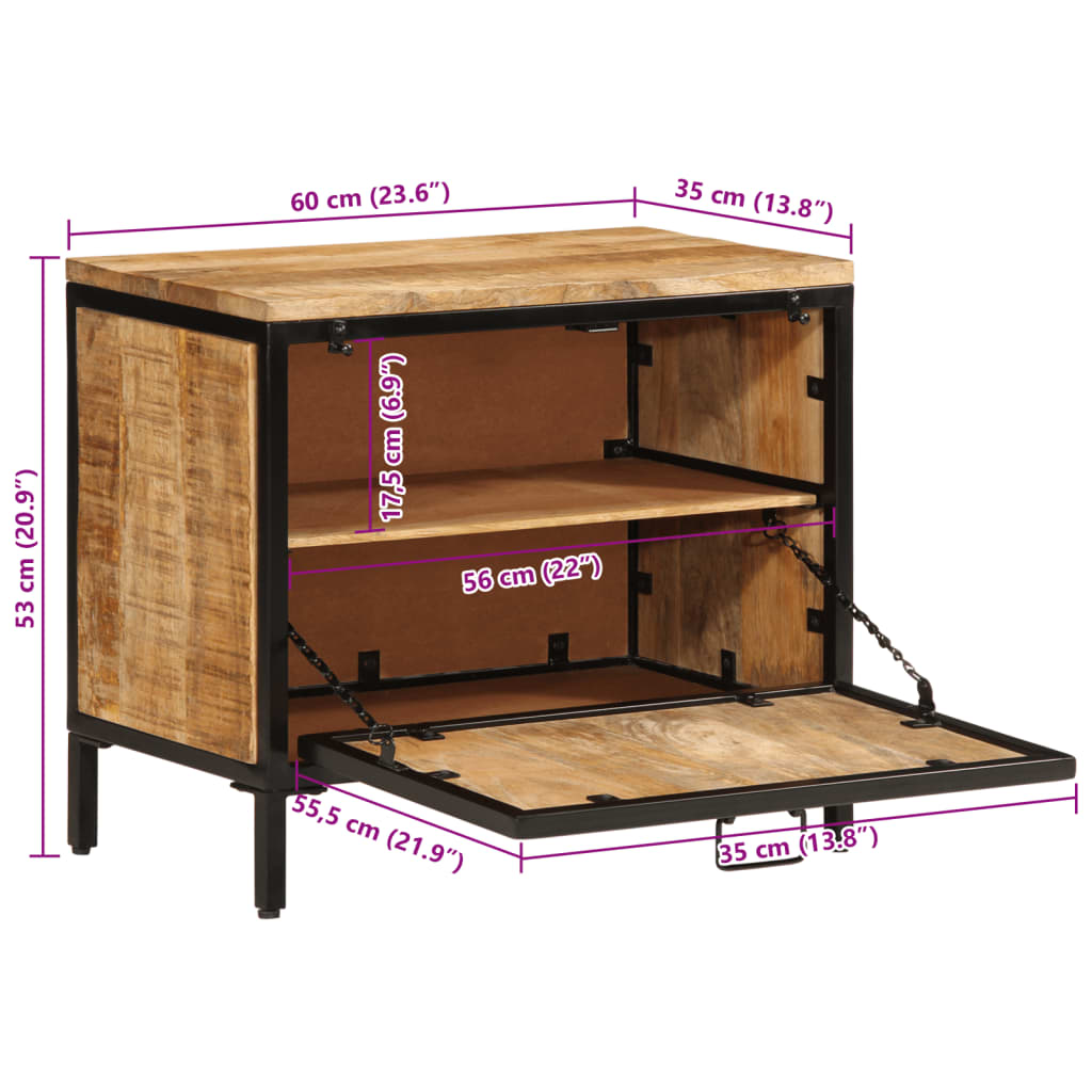 vidaXL Scarpiera 60x35x53 cm in Legno Massello di Mango Grezzo