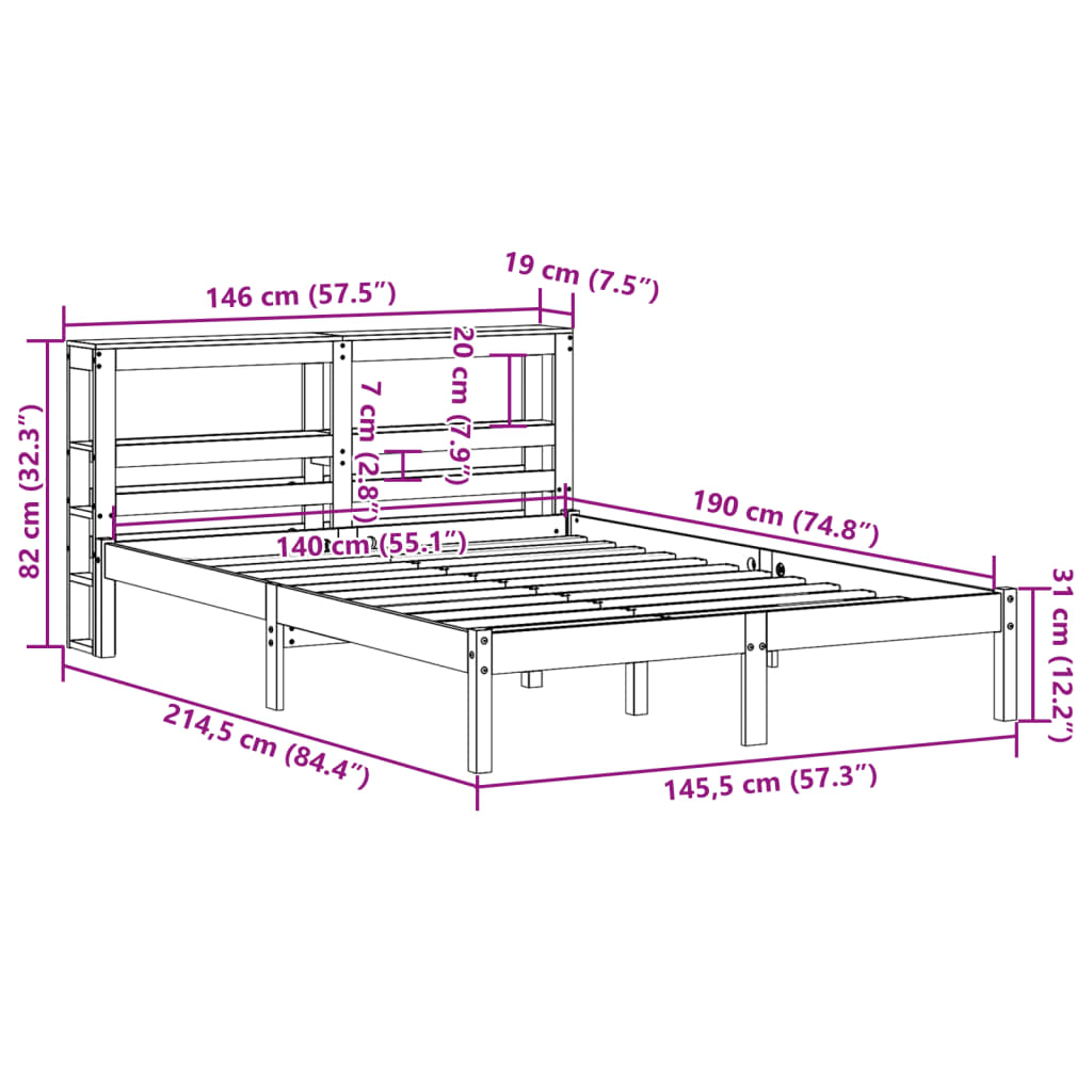 vidaXL Giroletto con Testiera Marrone Cera 140x190 cm Massello Pino