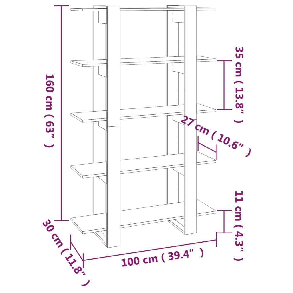 vidaXL Libreria/Divisorio Grigio Cemento 100x30x160 cm