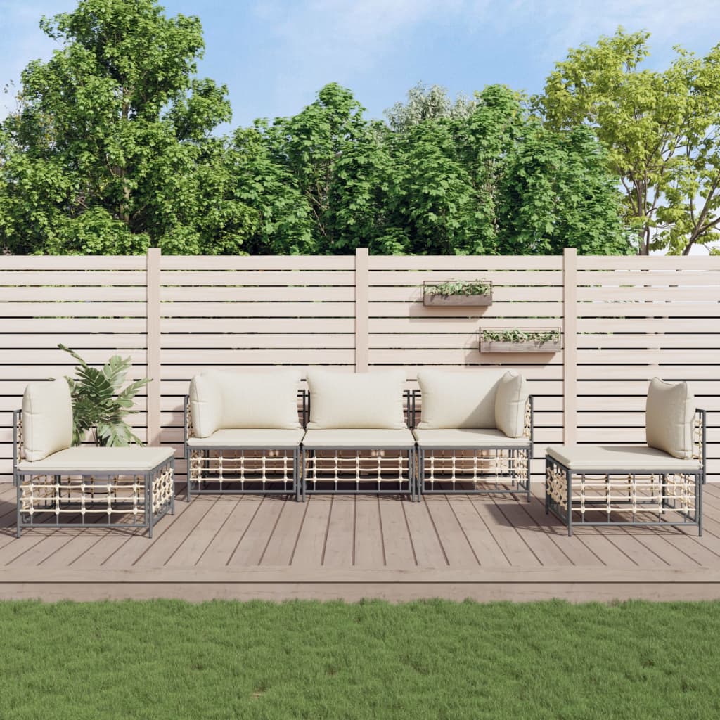 vidaXL Set Divani da Giardino 5 pz con Cuscini Antracite in Polyrattan