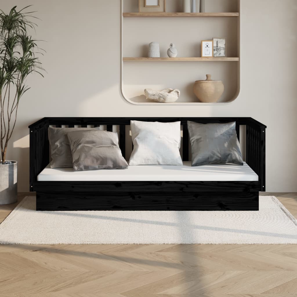 vidaXL Dormeuse Nera 100x200 cm in Legno Massello di Pino