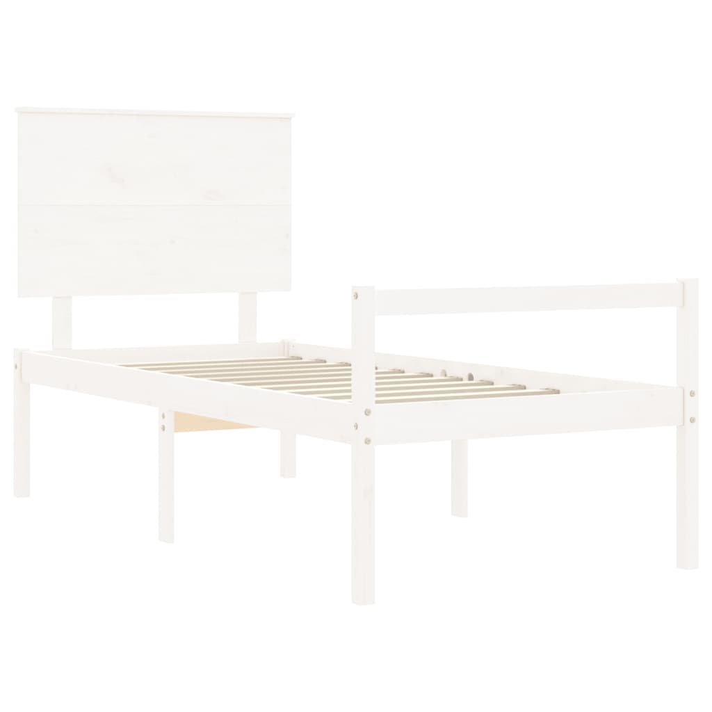 vidaXL Letto per Anziani Bianco Testiera Small Single Legno Massello