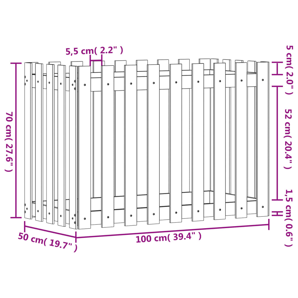 vidaXL Fioriera Giardino a Recinzione Bianca 100x50x70cm Massello Pino