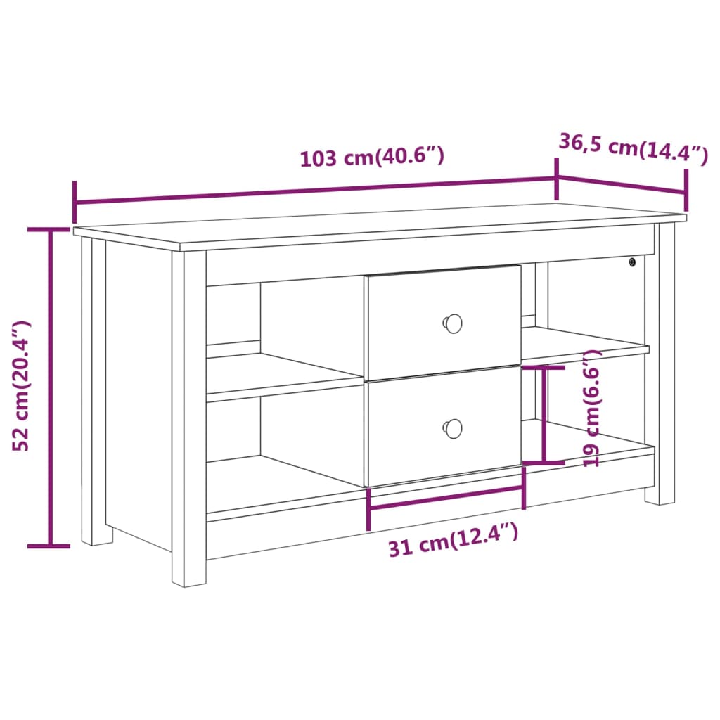 vidaXL Mobile Porta TV Ambra 103x36,5x52 cm in Legno Massello di Pino