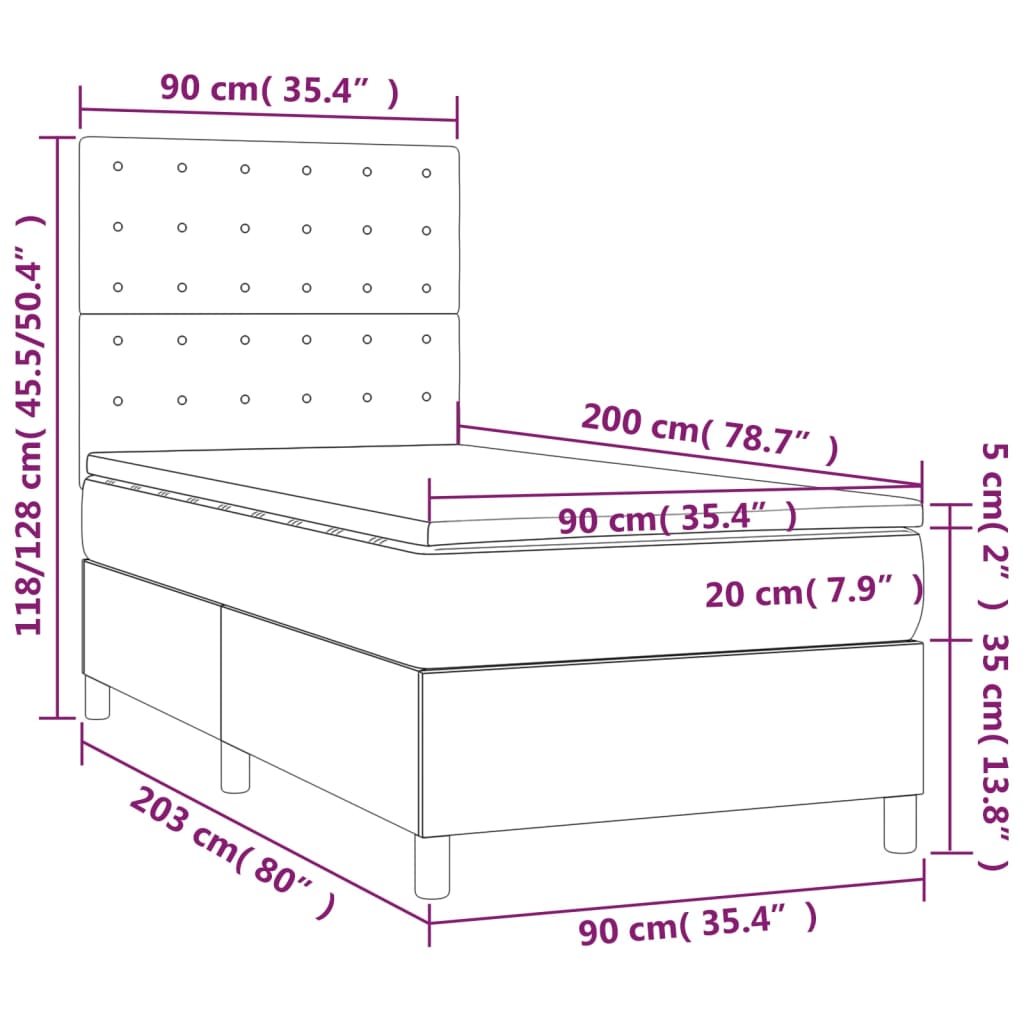 vidaXL Giroletto a Molle con Materasso Grgio 90x200 cm in Similpelle