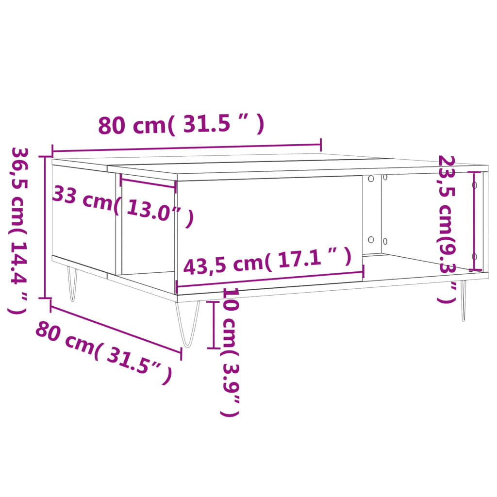 vidaXL Tavolino Salotto Rovere Marrone 80x80x36,5 cm Legno Multistrato