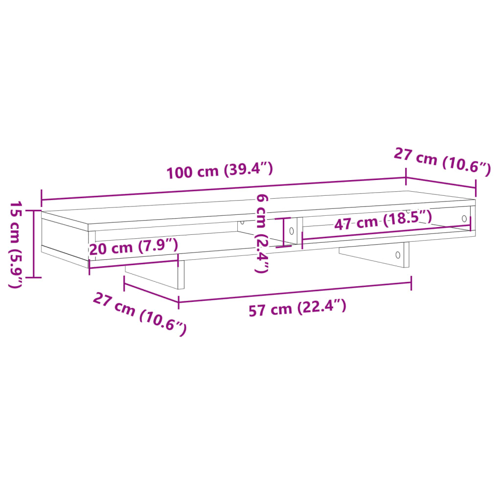 vidaXL Supporto per Monitor Bianco 100x27x15 cm Legno Massello di Pino