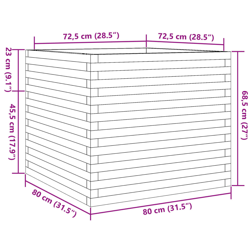 vidaXL Fioriera da Giardino 80x80x68,5 cm in Legno di Pino Impregnato