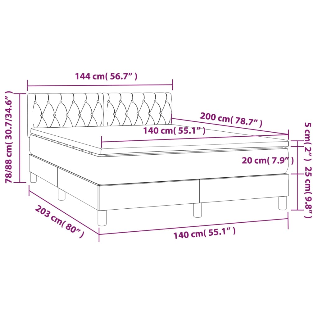 vidaXL Letto a Molle con Materasso e LED Blu 140x200 cm in Tessuto