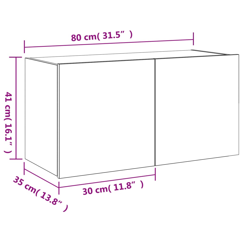 vidaXL Mobile TV a Parete con Luci LED Nero 80x35x41 cm