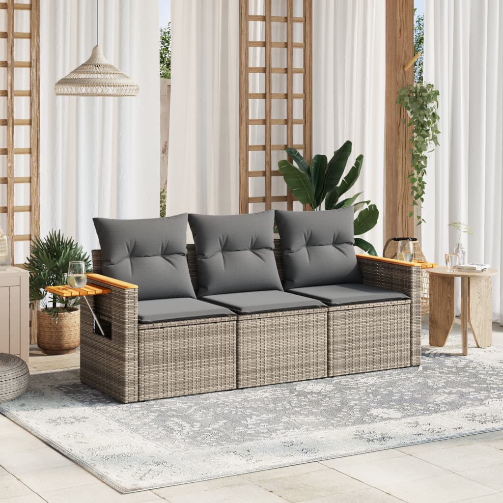 vidaXL Set Divani da Giardino 3 pz con Cuscini Grigio in Polyrattan