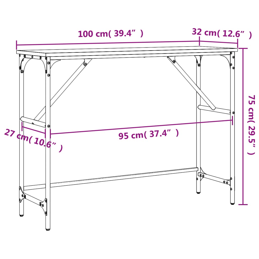 vidaXL Tavolo Consolle Grigio Sonoma 100x32x75 cm in Legno Multistrato