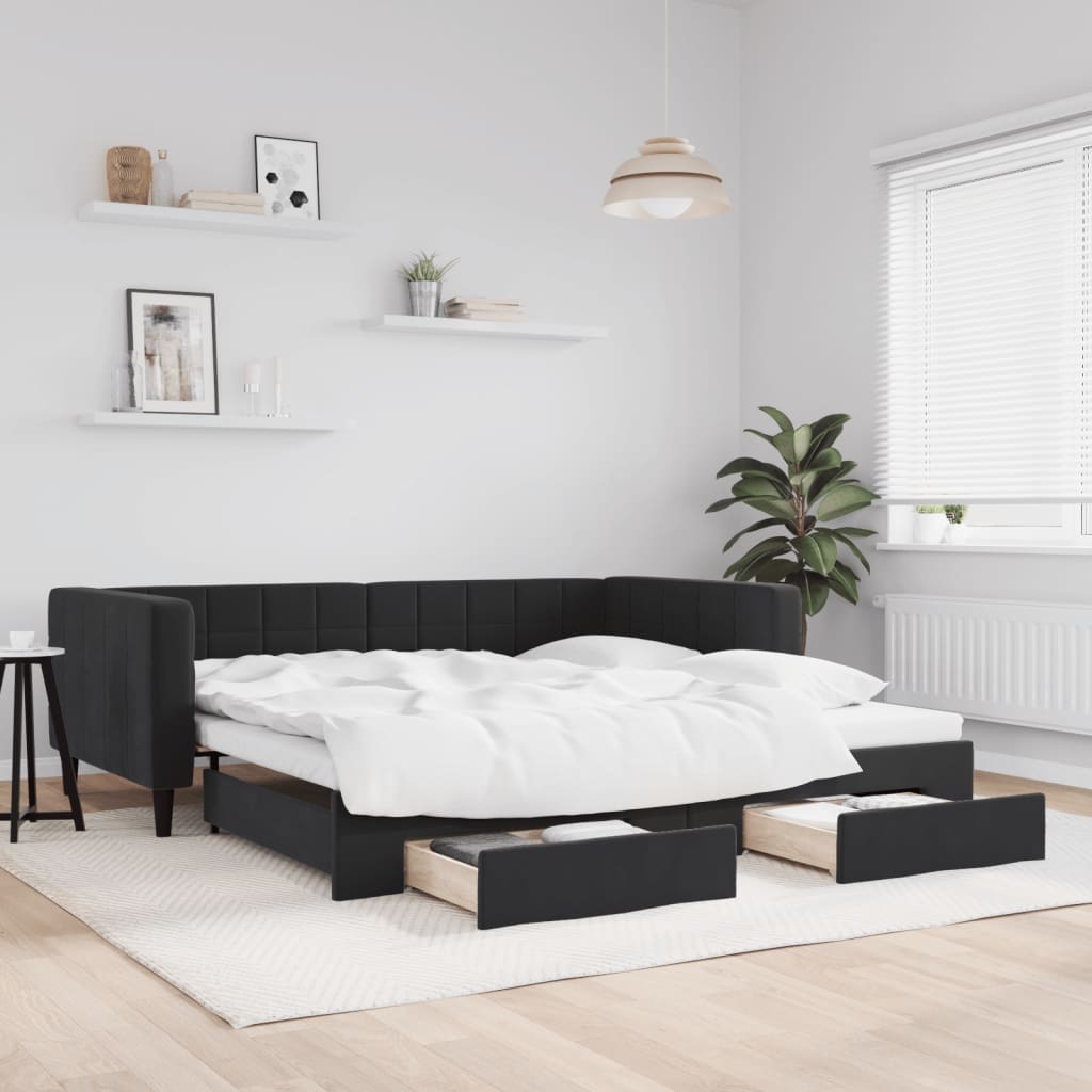 vidaXL Divano Letto Estraibile con Cassetti Nero 90x190 cm in Velluto