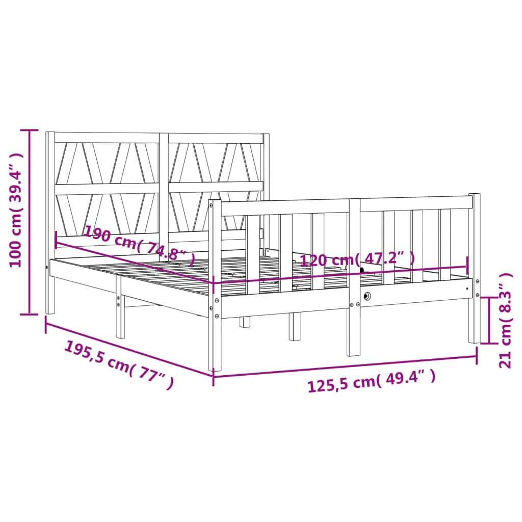 vidaXL Giroletto con Testiera Small Double in Legno Massello