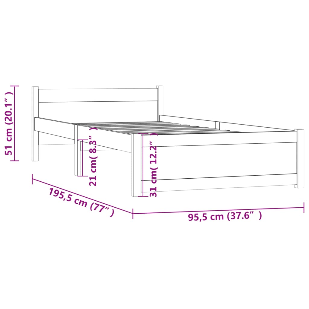 vidaXL Giroletto Ambra in Legno Massello 90x190 cm Single