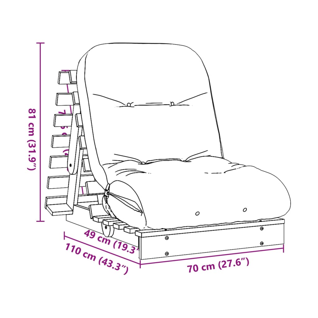 vidaXL Divano Letto Futon con Materasso Marrone Cera 70x206x11cm Pino