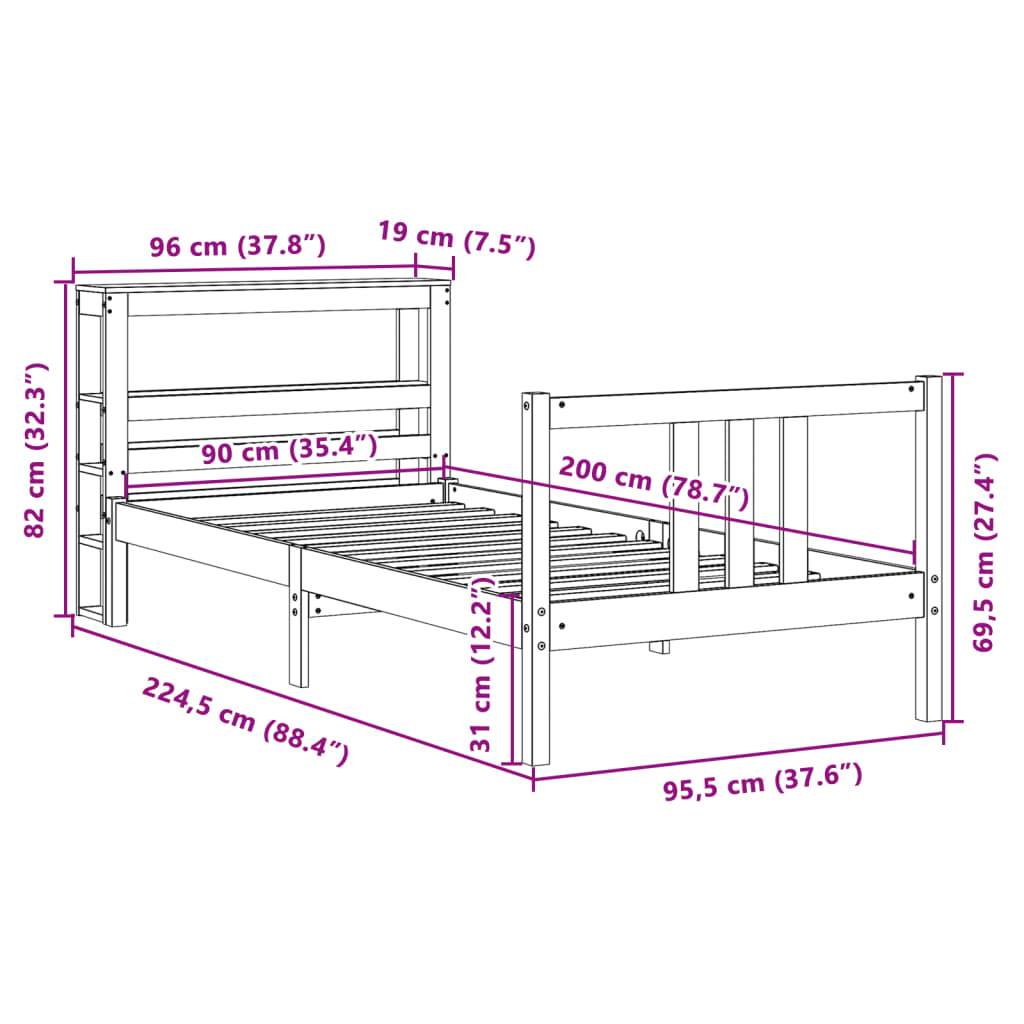 vidaXL Giroletto con Testiera senza Materasso Bianco 90x200 cm