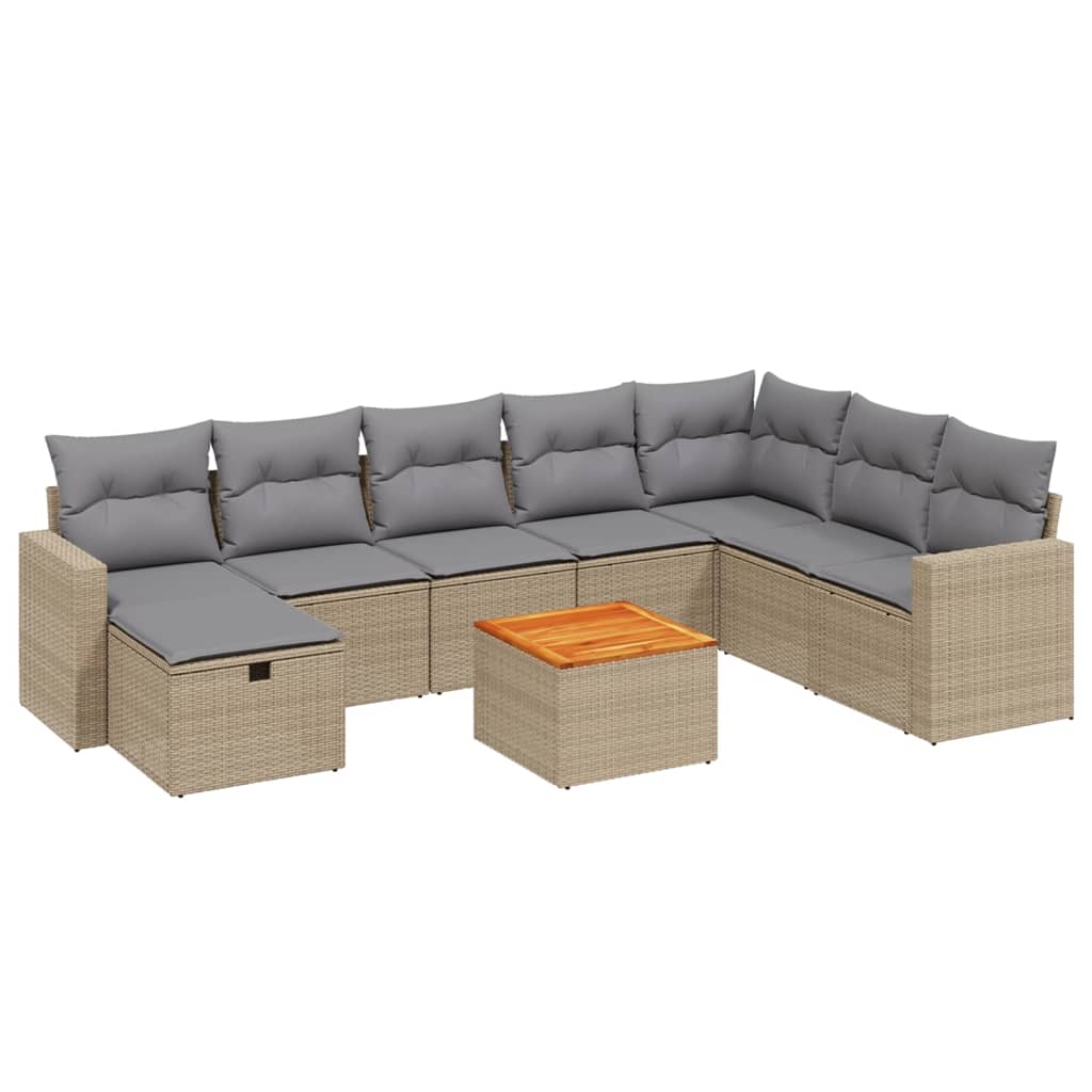 vidaXL Set Divano da Giardino 9 pz con Cuscini Beige Misto Polyrattan