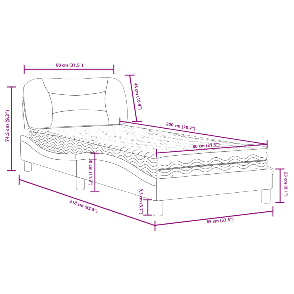 vidaXL Letto con Materasso Bianco 80x200 cm in Similpelle