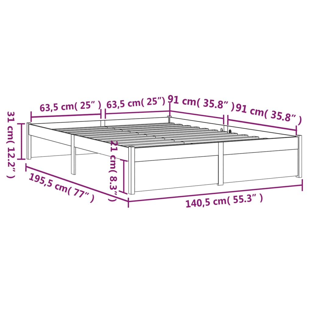 vidaXL Giroletto Nero in Legno Massello 135x190 cm Double