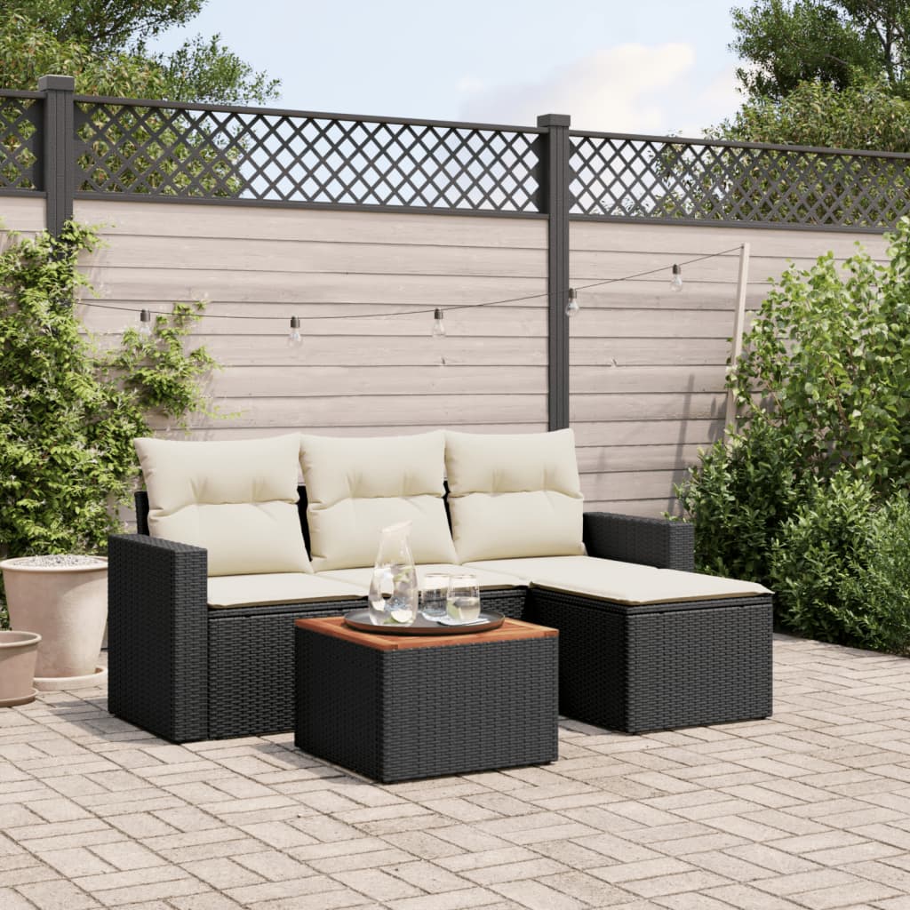 vidaXL Set Divani da Giardino 5 pz con Cuscini in Polyrattan Nero