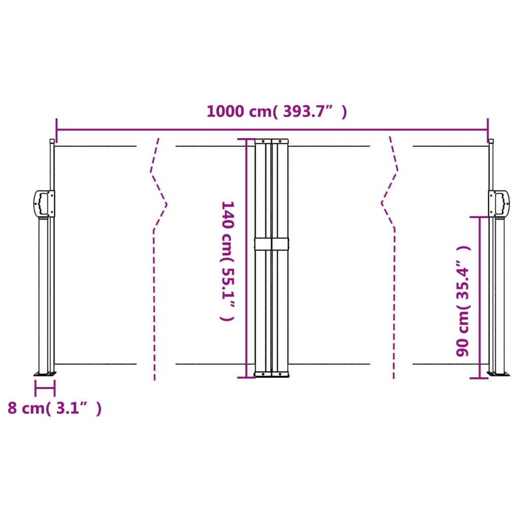 vidaXL Tenda da Sole Laterale Retrattile Bianca 140x1000 cm