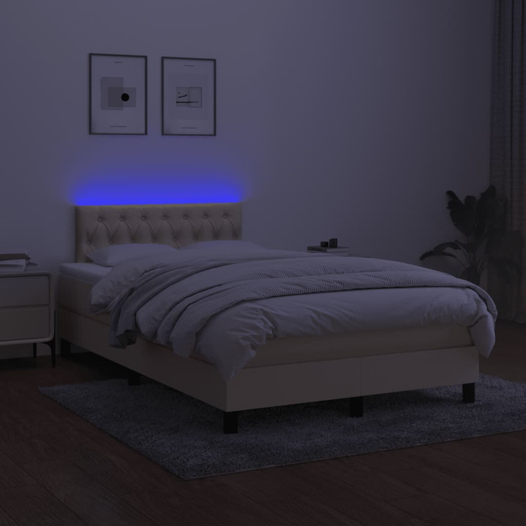 vidaXL Letto a Molle con Materasso e LED Crema 120x190 cm in Tessuto