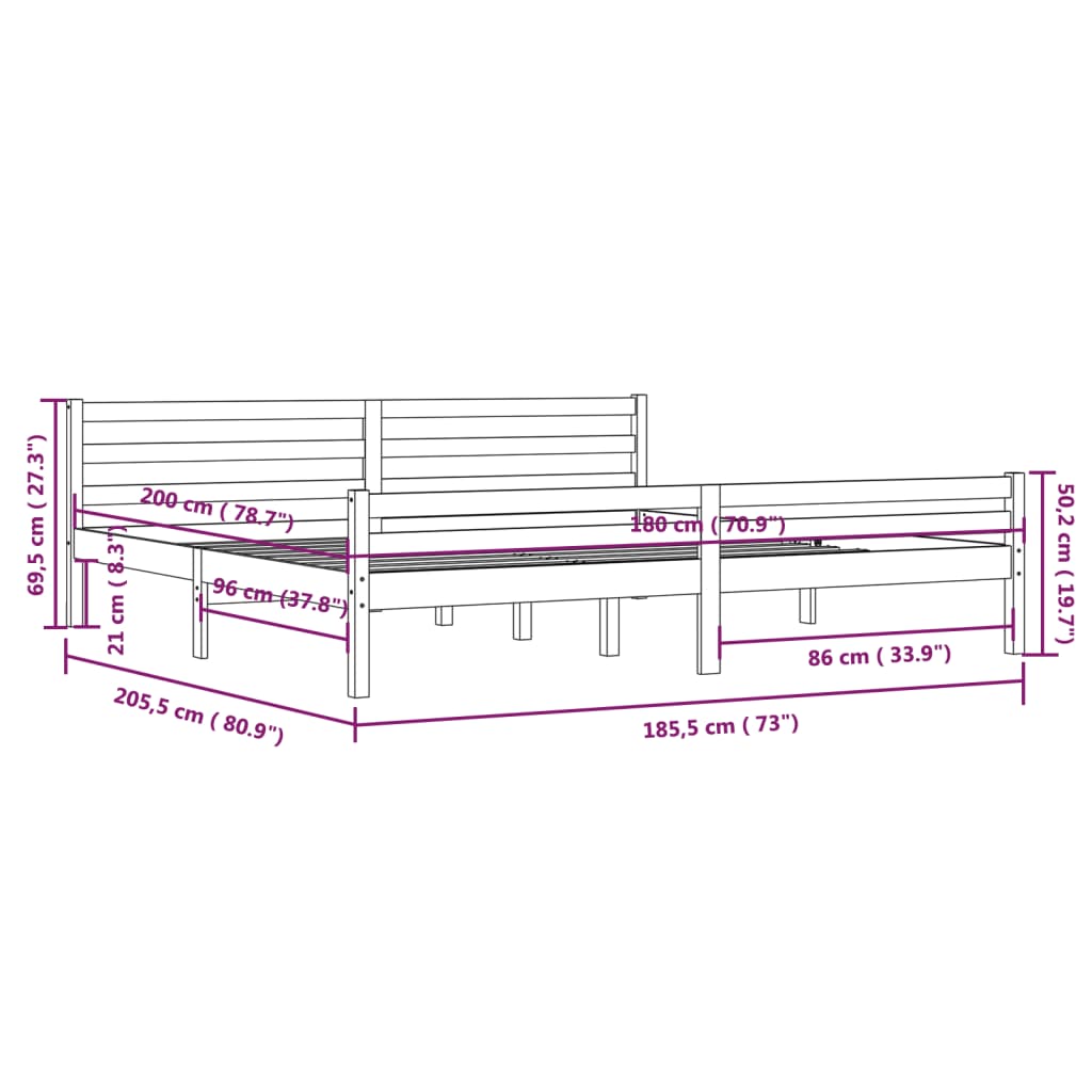 vidaXL Giroletto in Legno Massello 180x200 cm Super King