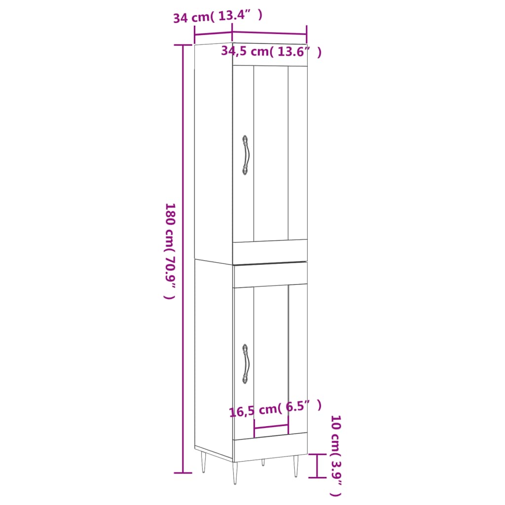 vidaXL Credenza Rovere Sonoma 34,5x34x180 cm in Legno Multistrato