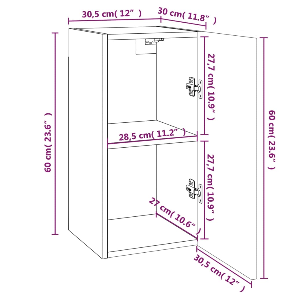 vidaXL Mobili TV 2 pz Rovere Marrone 30,5x30x60 cm Legno Multistrato