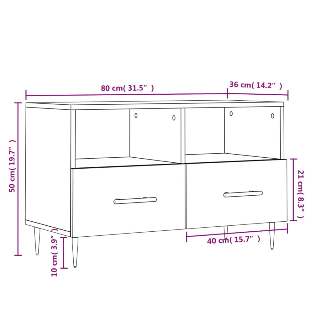 vidaXL Mobile Porta TV Bianco 80x36x50 cm in Legno Multistrato