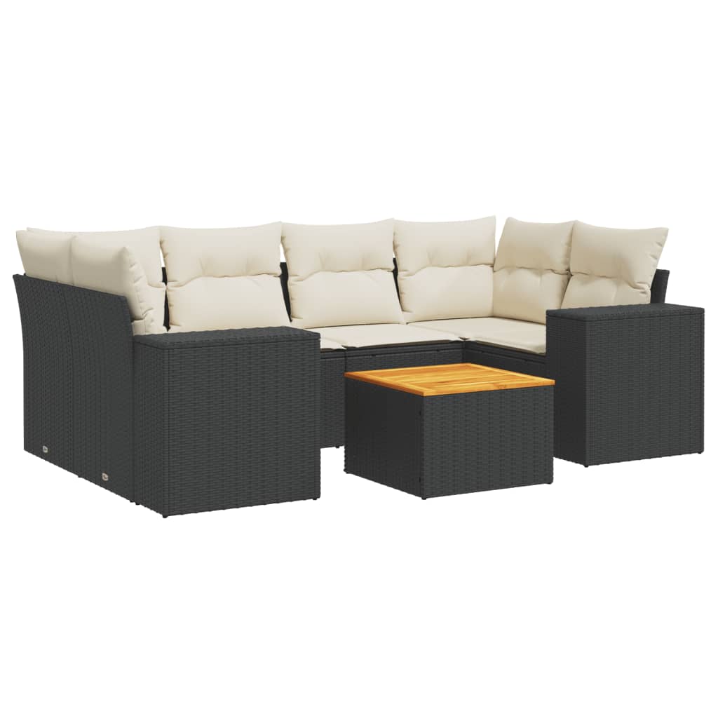 vidaXL Set Divani da Giardino con Cuscini 7pz Nero Polyrattan