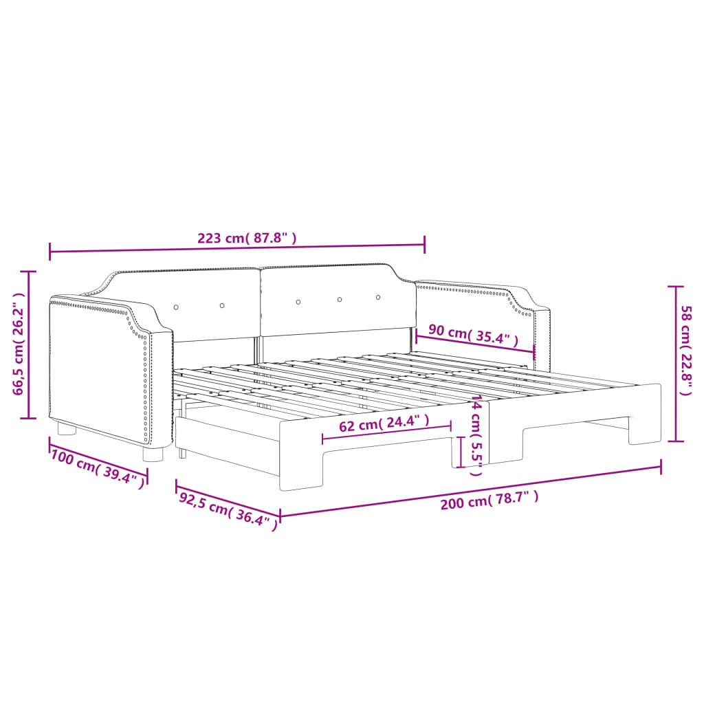 vidaXL Divano Letto con Letto Estraibile Nero 90x200 cm in Tessuto