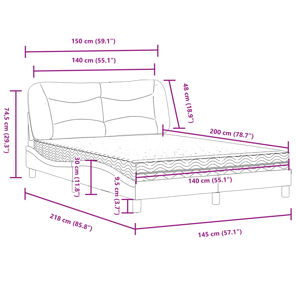 vidaXL Letto con Materasso Marrone 140x200cm in Similpelle