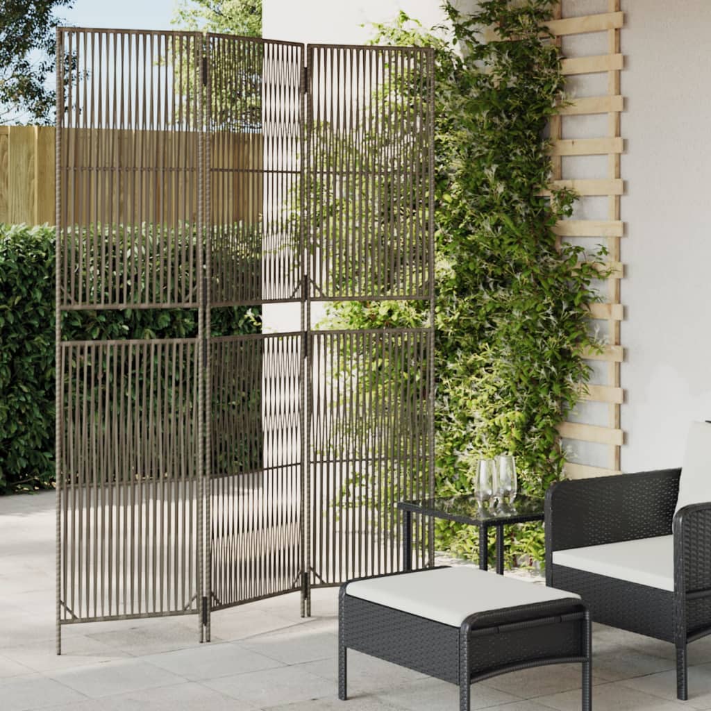 vidaXL Divisorio per Ambienti a 3 Pannelli Grigio in Polyrattan