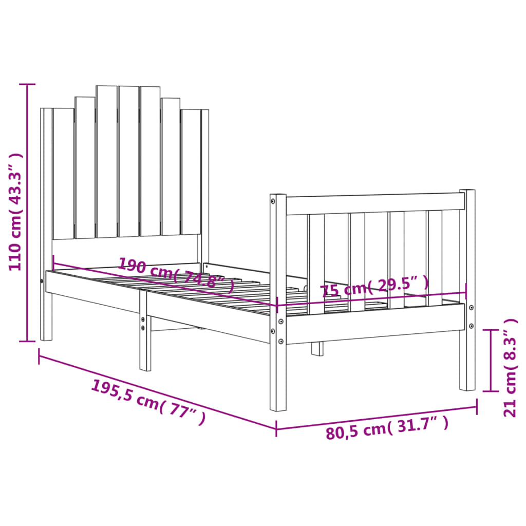 vidaXL Giroletto con Testiera Small Single in Legno Massello