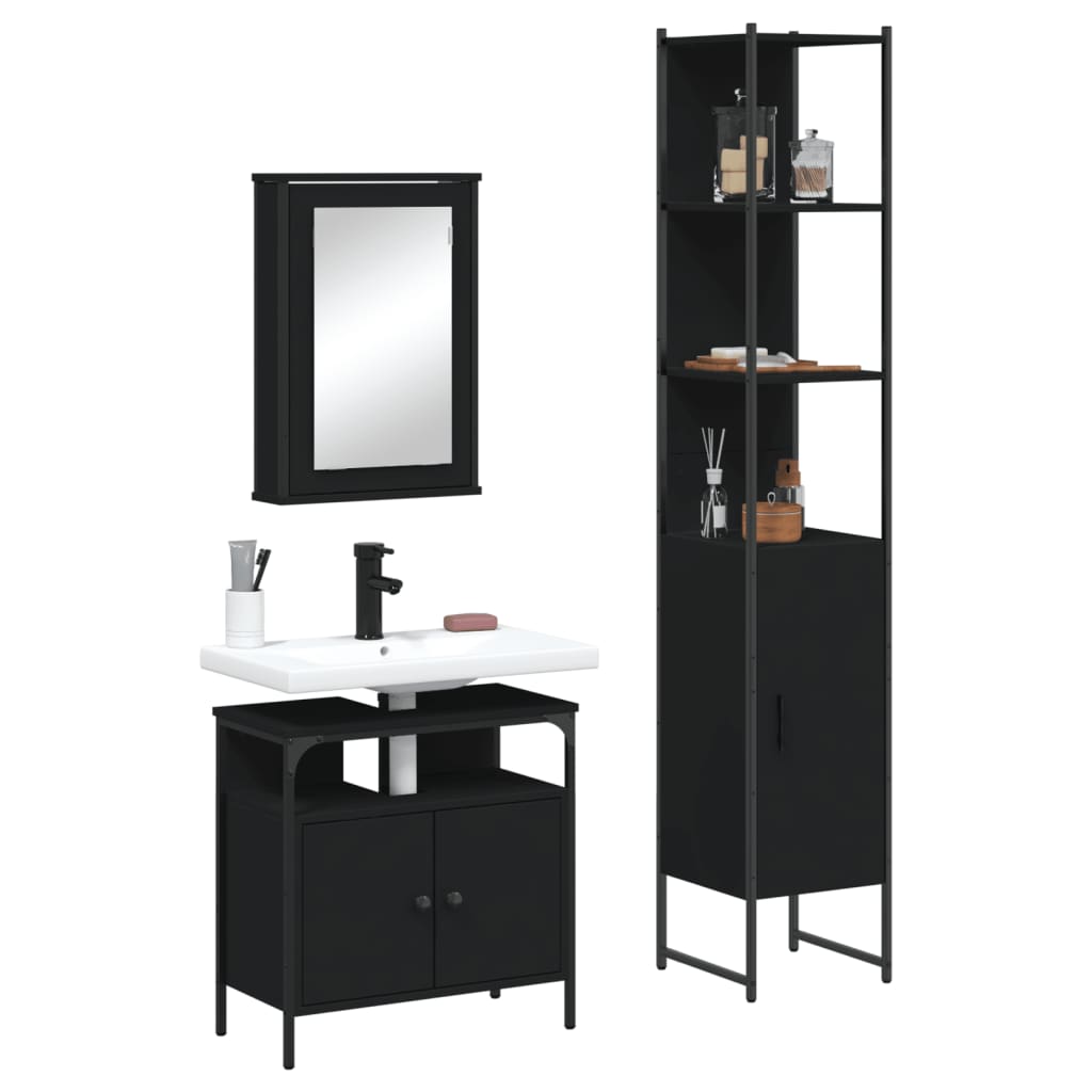 vidaXL Set Mobili da Bagno 3 pz Nero in Legno Multistrato