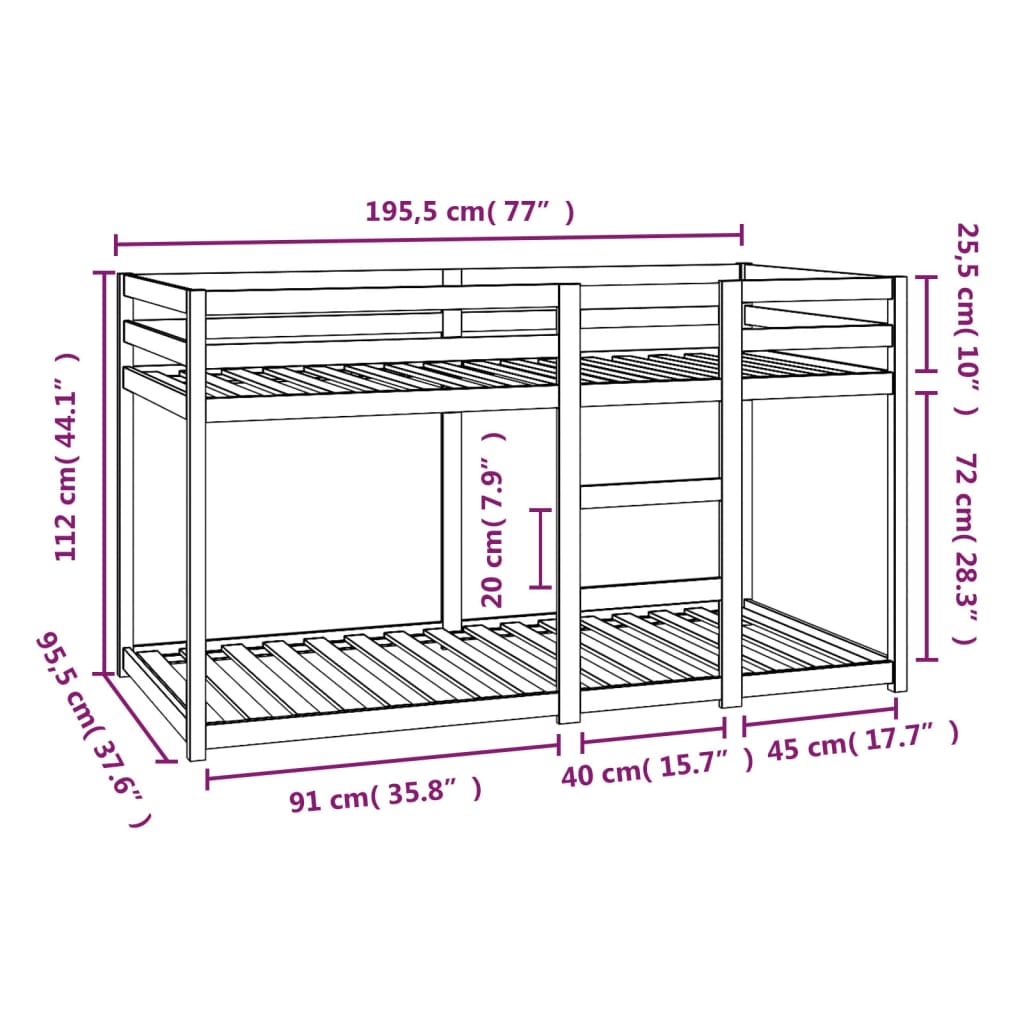 vidaXL Letto a Castello senza Materasso 90x190 cm Legno di Pino