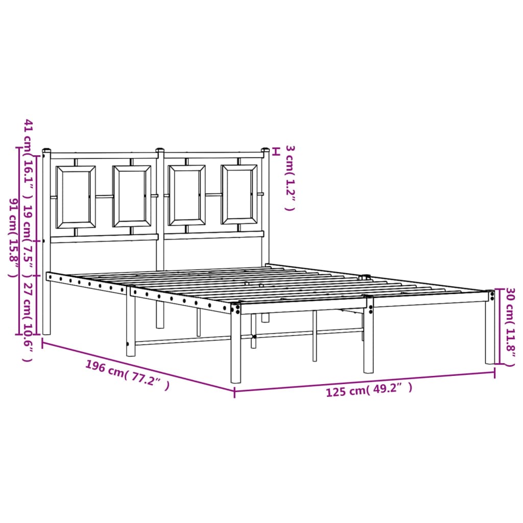 vidaXL Giroletto con Testiera in Metallo Nero 120x190 cm