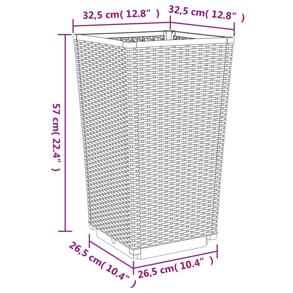 vidaXL Fioriere da Giardino 4 pz Marrone 32,5x32,5x57 cm in PP