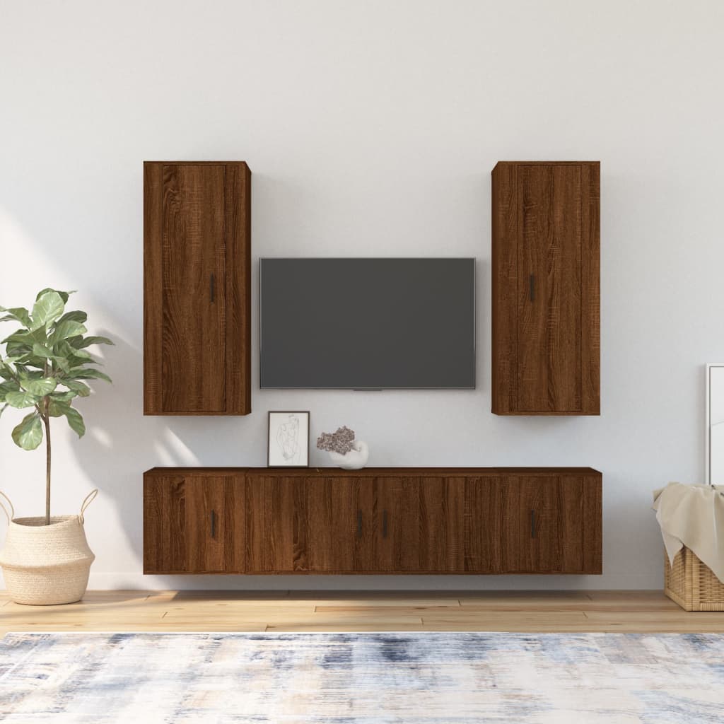 vidaXL Set Mobili Porta TV 5 pz Rovere Marrone in Legno Multistrato