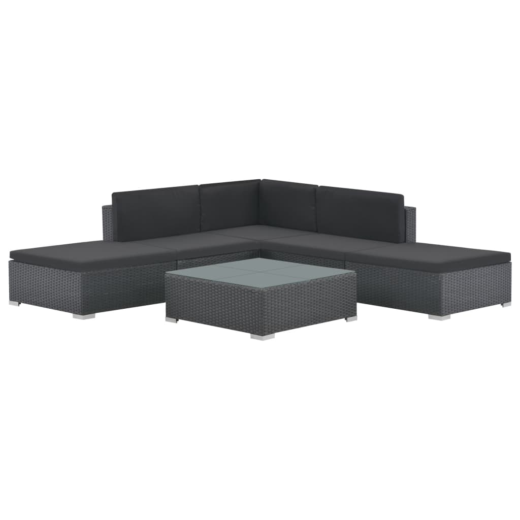 vidaXL Set Mobili da Giardino 6 pz con Cuscini in Polyrattan Nero