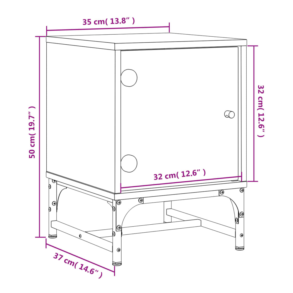 vidaXL Comodini con Ante in Vetro 2pz Nero 35x37x50 cm